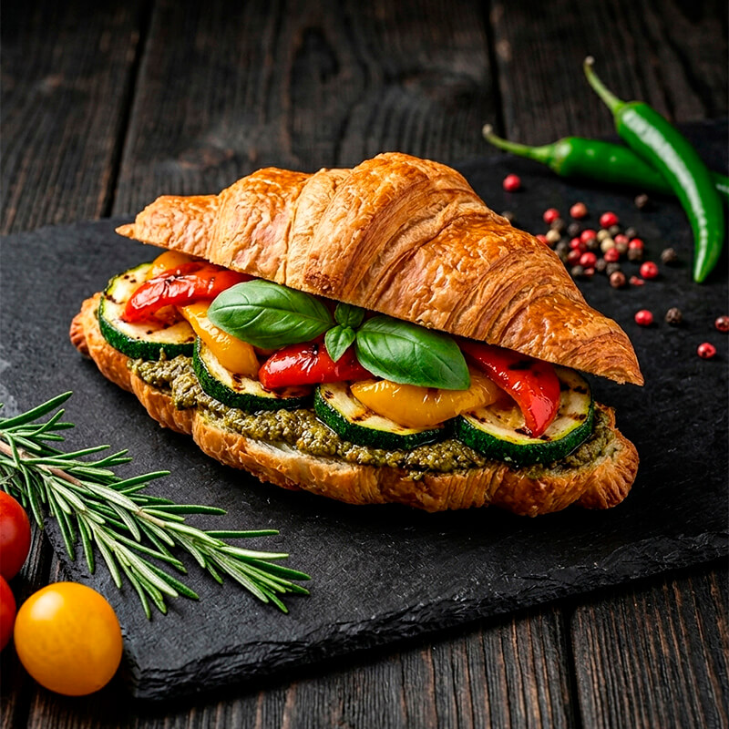 Круассан с овощами-гриль и соусом песто