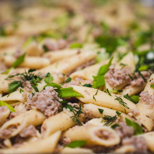 Макароны по-флотски из полевой кухни