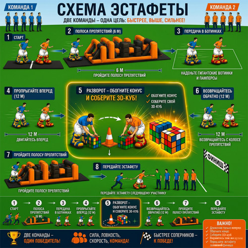 Аренда надувной полосы препятствий «Потешная» 20 метров